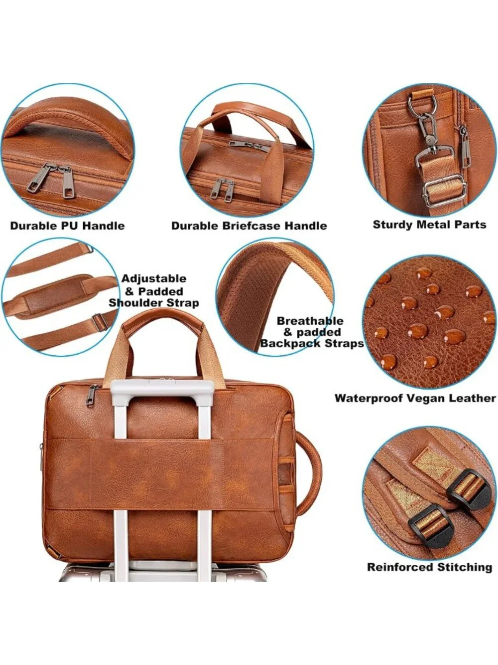 3-in-1 Vegan Leather Convertible Laptop Bag - Expandable Travel Backpack